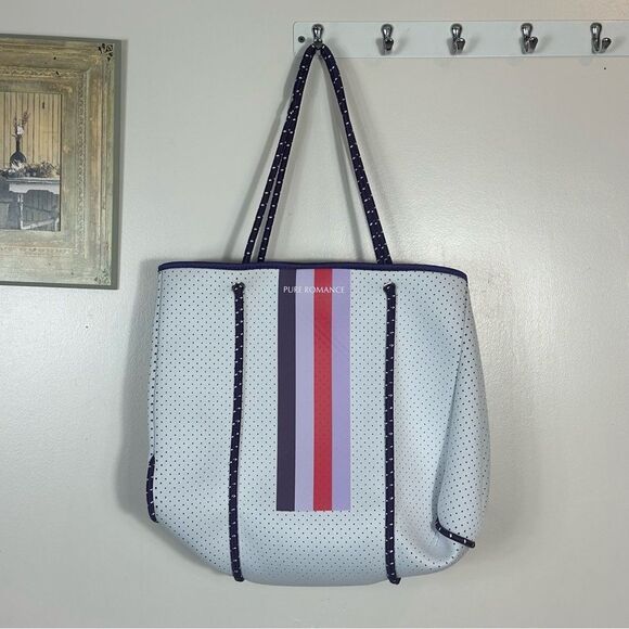 Pure Romance Pink and White Canvas Tote Bag with Stripes - Picture 1 of 8